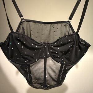 Elegant Black Mesh Bustier with Rhinestone Accents